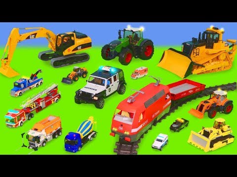 Pelleteuse, tractopelle, Camion de pompier, police, trains jouets pour enfants Excavator Toys