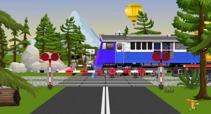 Railroad crossing and trains for children. Pociągi, szlabany kolejowe dla dzieci.