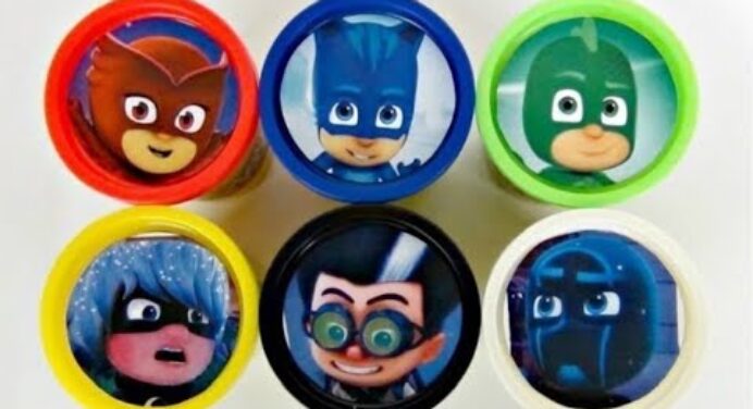 Nat and Essie Teach Colors with PJ Masks Play-Doh Lids Home Learning