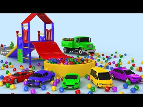 apprendre les couleurs Camion Tracteur sauter des voitures en Balles
