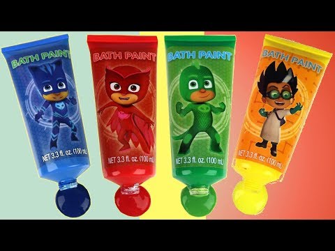 Coloring with PJ MASKS Bath Paint Activity Set in the Tub