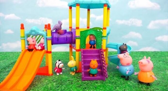 Peppa Pig at the Park Playground ! Toys and Dolls Family Fun for Kids | SWTAD Kids