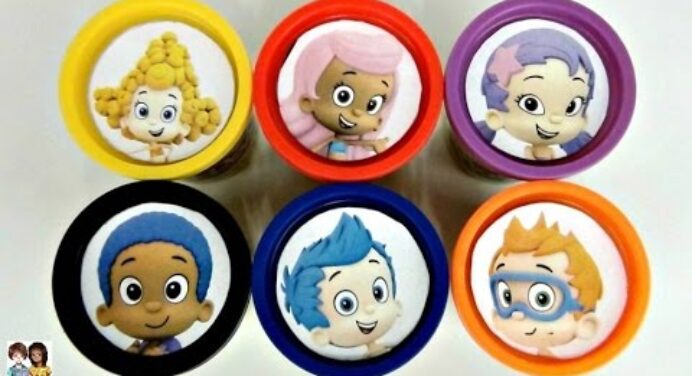 Nat and Essie Teach Colors with Bubble Guppies Play-Doh Lids