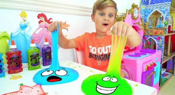 Roma and Diana are playing with slimes | Fun games with dad