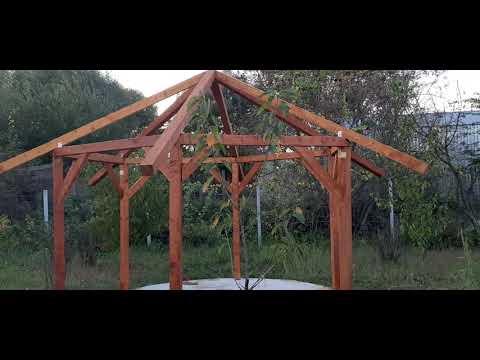 Filagória építés házilag – kerti pavilon hatszögletű építés – házilag épített fa szerkezet