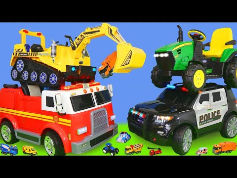 Ekskavatör ve Yeni, polis arabası, Arabalar çizgi film, Traktör – Çocuk Oyuncakları – Excavator Toys