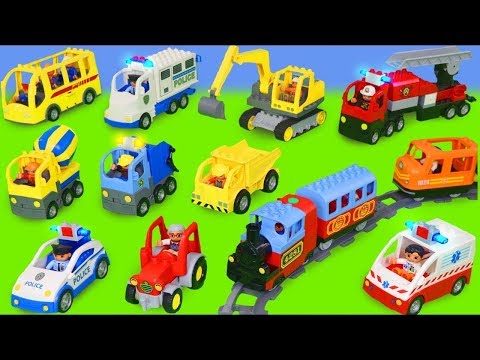 LEGO DUPLO Traktör, Vinç, Ekskavatör ve Yeni – Itfaiyeci oyuncak – polis arabası – Excavator Toys