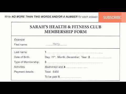 SARAH’S HEALTH & FITNESS CLUB MEMBERSHIP FORM | IELTS LISTENING TEST WITH ANSWERS