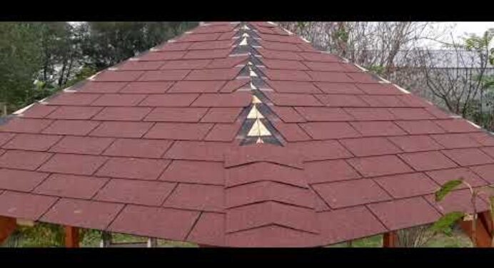 Bitumenes Zsindely tetőfedés házilag - kerti filagórián - bitumenes zsindely felrakása osb lapra