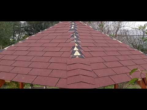 Bitumenes Zsindely tetőfedés házilag  – kerti filagórián – bitumenes zsindely felrakása osb lapra