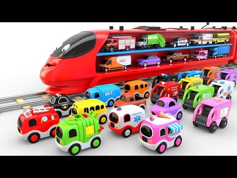 Colors for Children to Learn with Train Transporter Toy Street Vehicles – Educational Videos