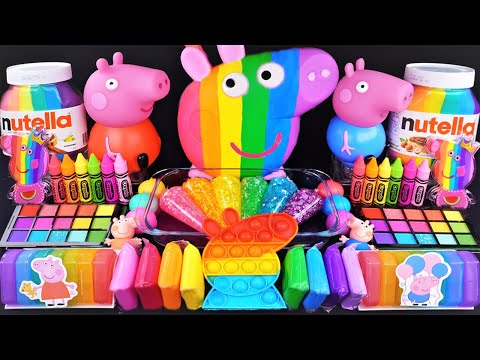 Peppa pig Rainbow Slime Mixing Random Cute,shiny things into slime #ASMR #Satisfying#slimevideo #슬라임