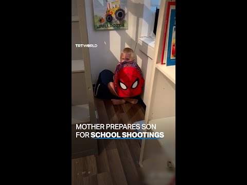 US mother shows son what to do during a school shooting