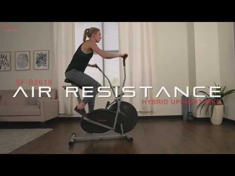 Sunny Health & Fitness SF-B2618 Air Resistance Hybrid Upright Exercise Bike w/ Arm Exercisers