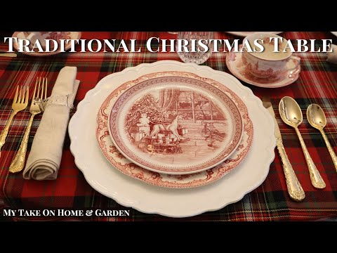 Traditional Christmas Table Featuring Spode Red Transferware and Plaid!!!